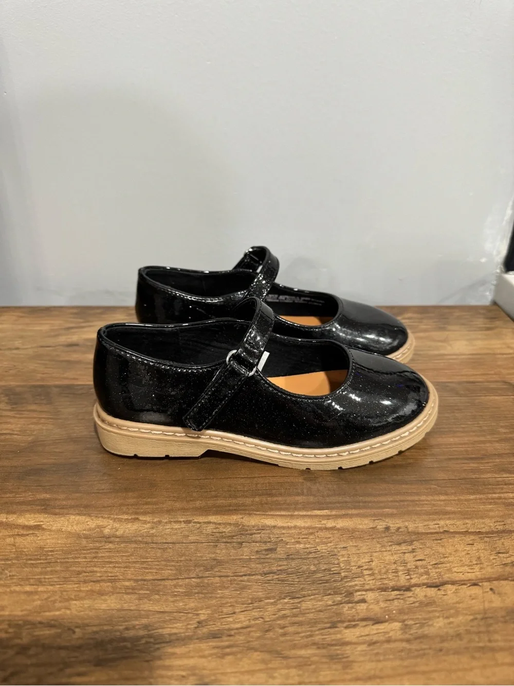 The Children's Place Black Patent Mary Jane Shoes with Tan Sole